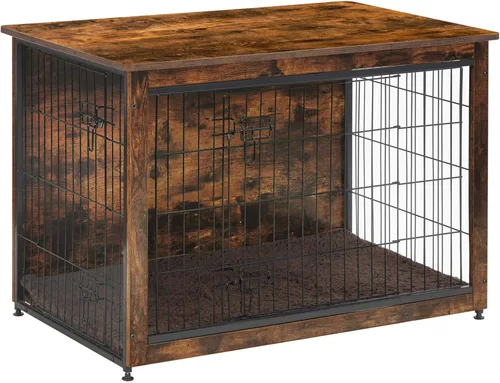 Miniatura 34 de DWANTON Mueble de jaula para perros con cojín, mesa de madera para perros con puertas dobles, casa de perro de interior, tamaño pequeño, mediano