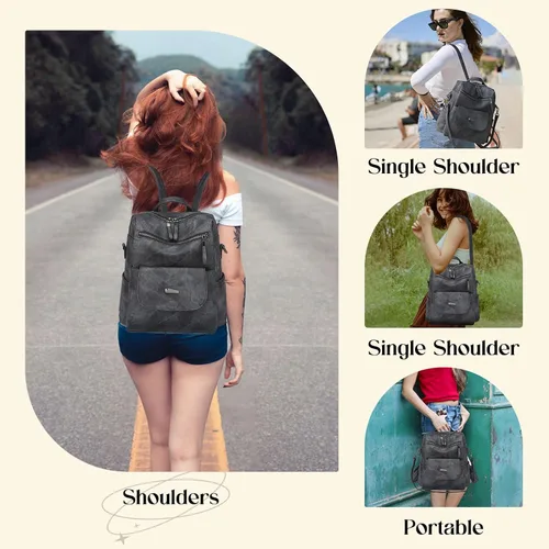 Miniatura 5 de Bolso tipo mochila para mujer, pequeño, de cuero impermeable antirrobo, bolsos de hombro para damas