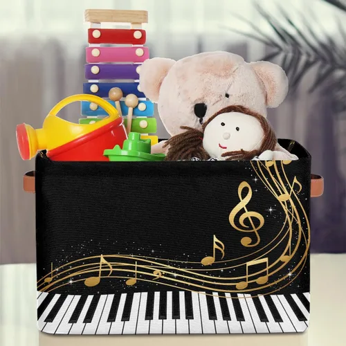 Miniatura 3 de AUUXVA Cesta de almacenamiento para piano teclado, notas musicales, caja de almacenamiento de arte, juego de 2 cestas plegables de lona duradera