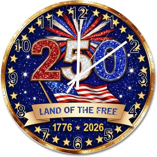 Miniatura 62 de ArogGeld God Bless America USA 250th Anniversary Clock 250 Years of Freedom 1776-2026 Wooden Wall Clocks Battery Operated 10 Inch Men Cave Home