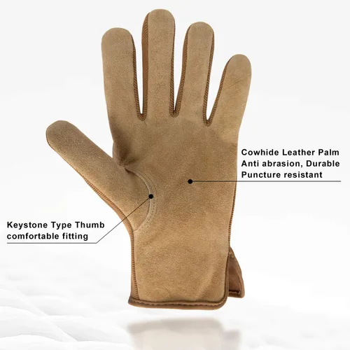 Miniatura 3 de HANDLANDY HLDD Men Leather Gardening Gloves, Utility Work Gloves for Gardening, Yardwork, Construction, Mechanics Marrón-2 pares