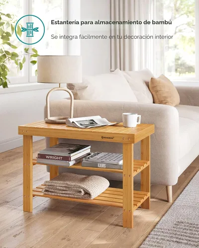 Miniatura 7 de SONGMICS Banco Estante para Zapatos, Organizador de Almacenamiento de Zapatos de Bambú de 3 Niveles, Banco de Entrada, Soporta Hasta 286 lb, 11.3 x