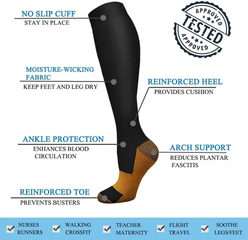 Miniatura 4 de Iseasoo - Calcetines de compresión y de cobre para hombre y mujer, para mejorar la circulación, correr, hacer senderismo y ciclismo, 15-20 mmHg (SM)