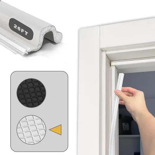 Burlete de sellado para marco de puerta de 26 pies con ranura extra gruesa, no adhesivo, espuma de PU, cubierta de PE, instalación en ranura Blanco