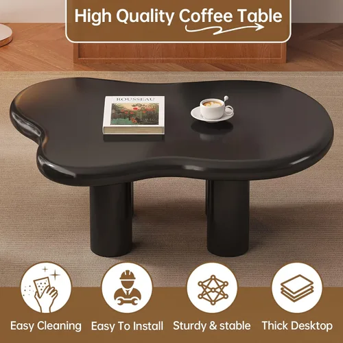 Miniatura 4 de Cloud - Mesa de centro moderna de 35.43 pulgadas con 4 patas, mesas auxiliares de estilo simple, mesas de té irregulares para sala de estar