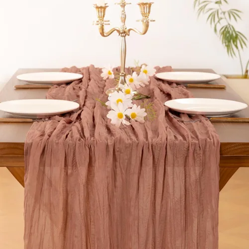 Miniatura 6 de Socomi Camino de mesa de primavera y Pascua de color rosa oscuro, camino de mesa de 170 pulgadas, paño de queso de 14 pies, gasa rústica bohemia