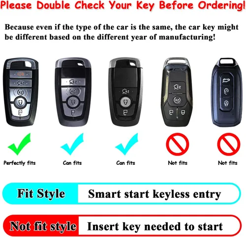 Miniatura 2 de Funda de cuero para llave de auto para Ford F-150 Mustang, llave inteligente con mando a distancia, funda de 5 botones, color negro