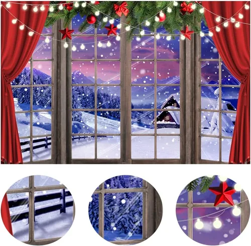 Miniatura 4 de 7x5ft Telón de Fondo de Navidad para Ventana de Navidad Telón de Fondo para Fotografía de Invierno Sueño de Invierno País de las Maravillas Árbol