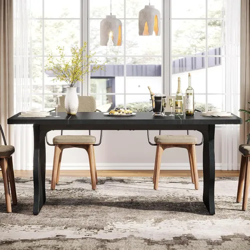 Miniatura 6 de Tribesigns Mesa de comedor negra para mesa de cocina moderna rectangular de 4 a 6 pulgadas, muebles de cocina y comedor grandes de granja