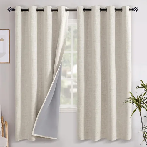 Miniatura 68 de YoungsTex - Cortinas opacas de lino para dormitorio, oscurecimiento de la habitación, cortinas con textura de lino, paneles con aislamiento térmico