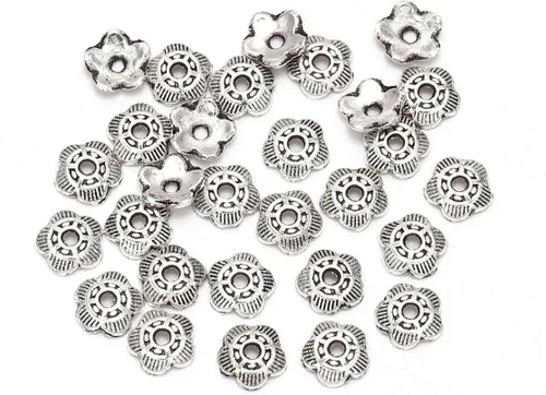 Miniatura 24 de 100 unidades/lote de tapas de cuentas de 0.236 pulgadas para joyas, receptáculo de extremo, ahuecado, toro de flores, bricolaje, espaciado