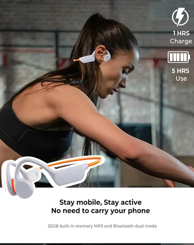 Miniatura 4 de Atopskins Auriculares de conducción ósea impermeables para natación, Bluetooth 5.3 lPX8, auriculares impermeables submarinos para natación con Blanco