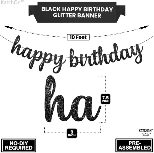 Miniatura 2 de KatchOn, Cartel de feliz cumpleaños negro cursivo con purpurina – pre-encordado, 10 pies Cartel de feliz cumpleaños Decoraciones de cumpleaños