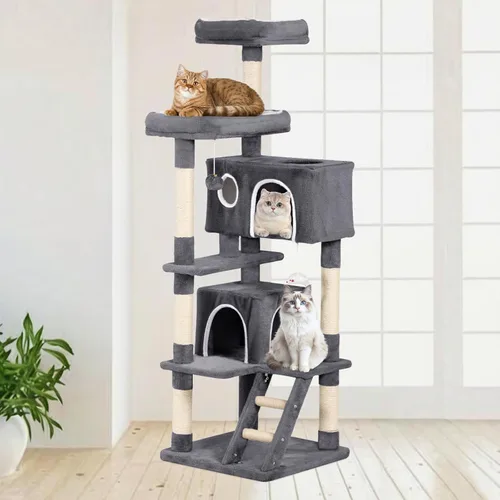 Miniatura 10 de Torre de árbol para gatos de 53 pulgadas, centro de actividades para interiores de varios niveles con postes rascadores de sisal, condominio, percha