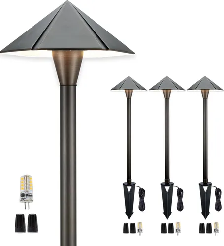 Miniatura 9 de Gardenreet Luces de camino de bajo voltaje de latón, luces LED de camino de paisaje, luces de patio al aire libre impermeables IP65, 12 V con cable