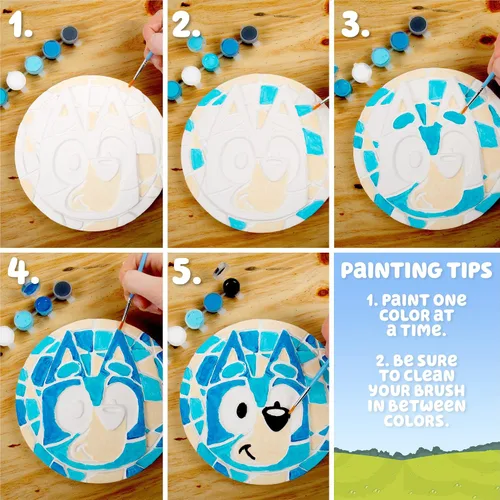Miniatura 8 de Bluey Pinta tu propia piedra escalonada, diseña 7 obras de arte de piedra de bricolaje, kit divertido para niños, juego de arte de piedras pintables