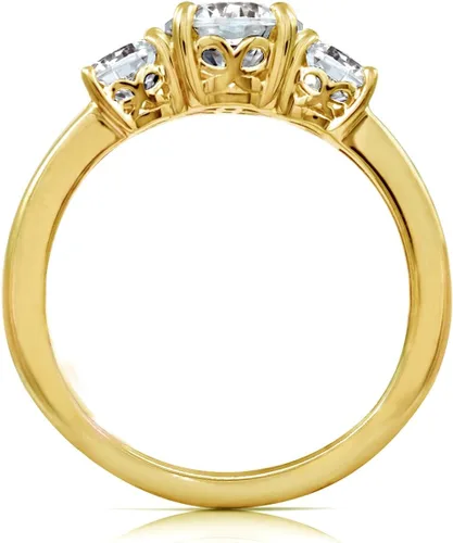 Miniatura 2 de Tienda Essentials Anillo redondo de 3 piedras de plata de ley chapada en platino o oro hecho con circonita cúbica de elementos infinitos
