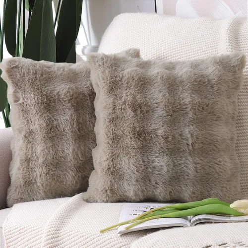 Miniatura 18 de MADIZZ Paquete de 2 fundas de almohada gruesas de felpa de lana sintética, suaves y bohemias, lujosas fundas de cojín para sofá, dormitorio, sala