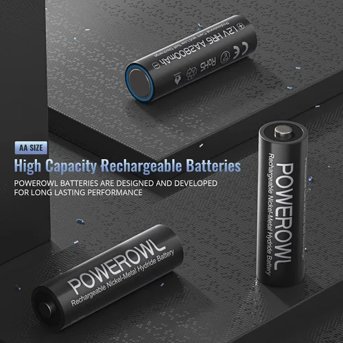 Miniatura 2 de Baterías recargables POWEROWL AA, baterías de alta capacidad de 2800mAh, 1.2V NiMH de baja autodescarga, paquete de 16