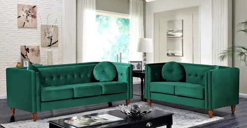 Miniatura 8 de Container Furniture Direct Lexie Velvet Comfy Mid Century Chesterfield - Sofá biplaza de tres plazas para apartamento, dormitorio y oficina, juego