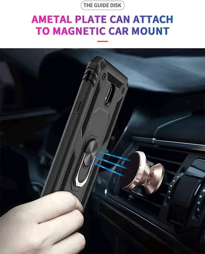 Miniatura 4 de TJS Funda para teléfono compatible con Samsung Galaxy J7, anillo de metal magnético con soporte protector (negro)