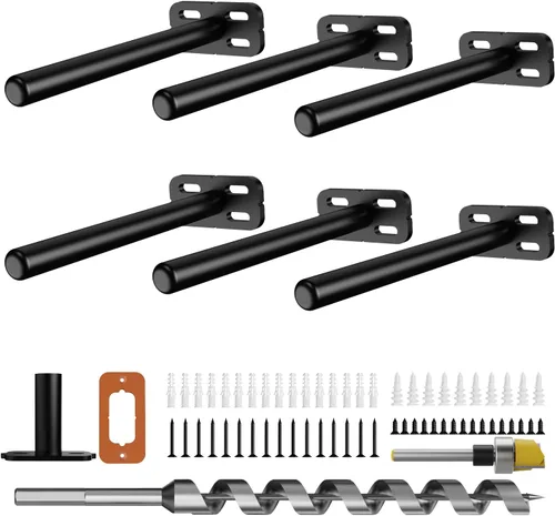 Miniatura 9 de 8 piezas de soportes de estante de pared resistentes para estantes flotantes ocultos, invisibles, negros, soportes de estante decorativos