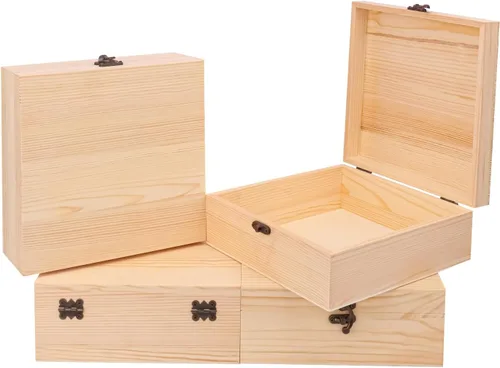 Miniatura 8 de 4 cajas de madera sin terminar con ventana, caja de madera para manualidades y almacenamiento con tapa superior de plástico, para recuerdos