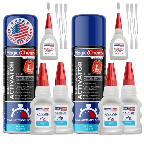 Miniatura 19 de Magic Chems - Pegamento CA con kit activador (2 pegamento de 0.8 onzas + activador de 6.7 onzas líquidas), adhesivo de cianoacrilato para impresión