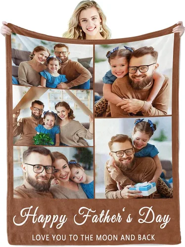 Miniatura 9 de Youltar Manta de fotos personalizada para el Día del Padre, regalo personalizado con el texto "Best Dad Ever" de hija o hijo para Navidad