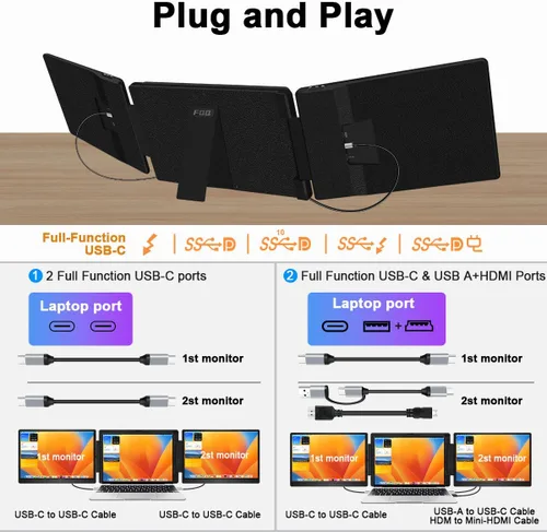 Miniatura 7 de Extensor de pantalla para laptop de 14 pulgadas, monitor portátil FHD 1200P IPS para portátiles de 12 a 16.5 pulgadas, extensor de monitor