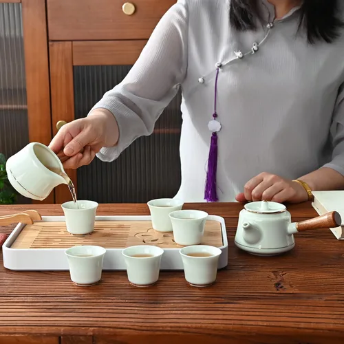 Miniatura 5 de Juego de té chino, juego de té de kung fu, juego de té chino de gongfu con 6 tazas de té, tetera con mango lateral (CebaG 6 tazas)