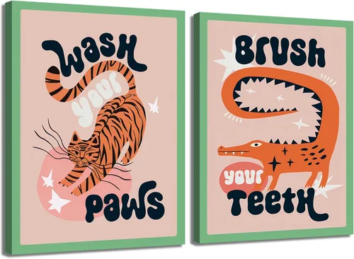 Miniatura 9 de Divertido Juego de Arte de Pared de Gato Negro para Baño de 2 Piezas, Pinturas Decorativas de Pared de Gato Negro Ecléctico en Baño, Póster