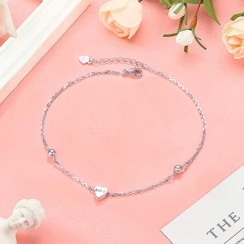 Miniatura 6 de Ladytree Tobillera para mujer de plata de ley 925 ajustable con cuentas de corazón y circonita cúbica