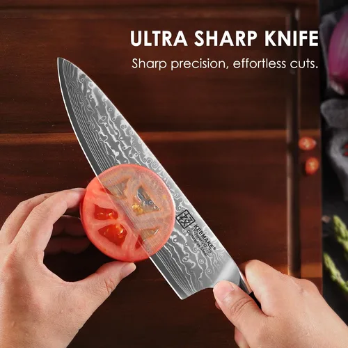 Miniatura 3 de KEEMAKE Cuchillo de chef de Damasco, cuchillo de cocina de 8 pulgadas, cuchillo de damasco de 67 capas, cuchillos de cocina profesionales con núcleo