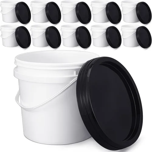 Miniatura 8 de Gerrii Paquete de 10 cubetas de plástico blanco con asa y tapa, cubetas de almacenamiento de alimentos, cubetas multiuso para pintura, agua, arte
