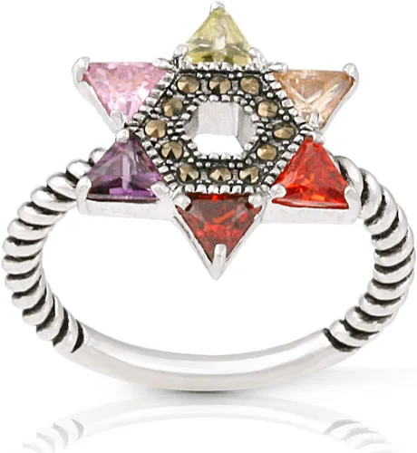 Miniatura 2 de Anillo de cuerda trenzada con circonita cúbica multicolor