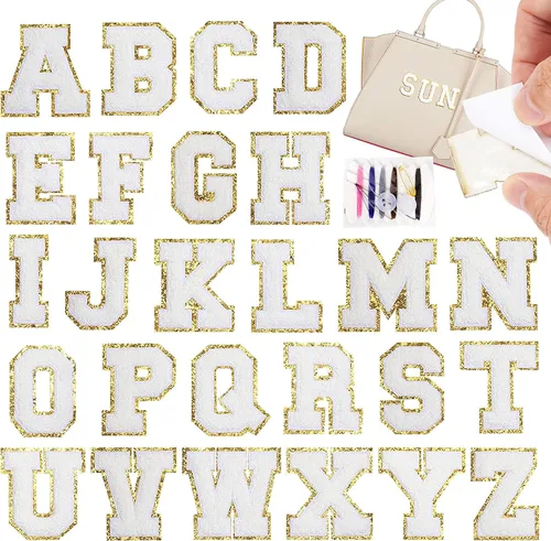 Miniatura 8 de NICEVINYL Parches de letras de chenilla autoadhesivas: 26 piezas de parches de letras coloridas, parches de letras universitarias, parches de 26