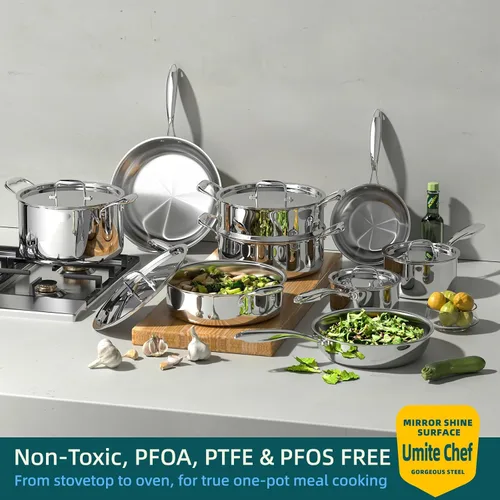 Miniatura 3 de Umite Chef Juego de utensilios de cocina de acero inoxidable, 5 capas de 14 piezas de acero inoxidable para ollas y sartenes de inducción, calidad