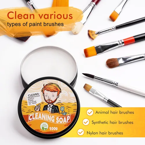 Miniatura 5 de Fuumuui Jabón limpiador de pinceles de pintura 100% vegano, sin disolventes, limpiador de pinceles de glicerina vegetal natural para pinceles