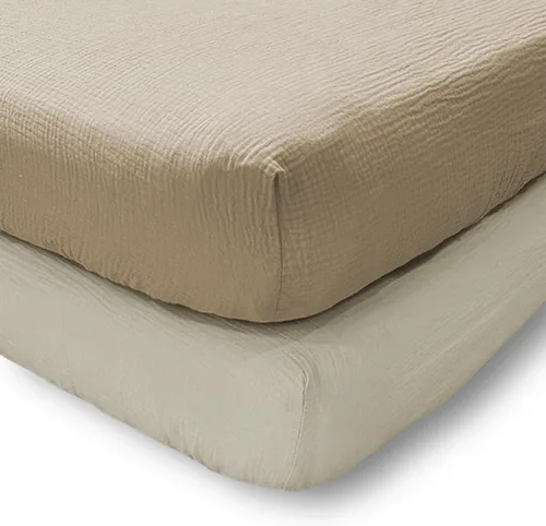 Levtex Baby - Juego de sábanas de muselina Cloud para cuna, se adapta a colchones estándar para cuna y niños pequeños, color liso, cacao y beige,