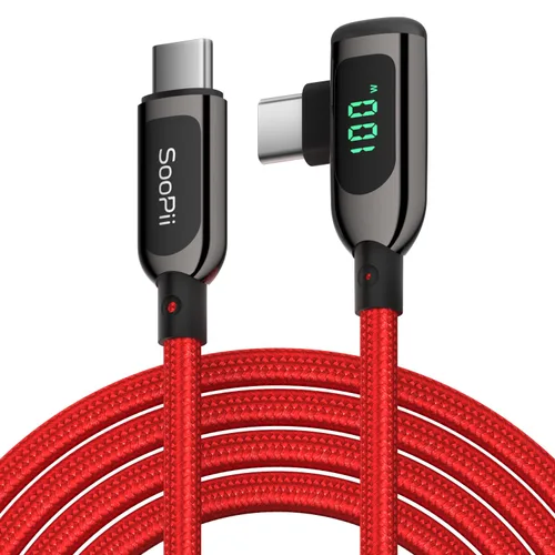 Miniatura 18 de SOOPII 100W Cable USB C a USB C de Ángulo Recto, Cable de Aleación de Zinc de 1 Pie de Tipo-C Trenzado de Nylon con Pantalla LED para iPad