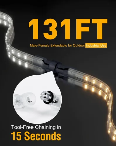 Miniatura 3 de Shine Decor Tira de luces LED Plus CA 120V, cuerda brillante de doble fila conectable, ETL IP65 impermeable y resistente a la intemperie para Blanco