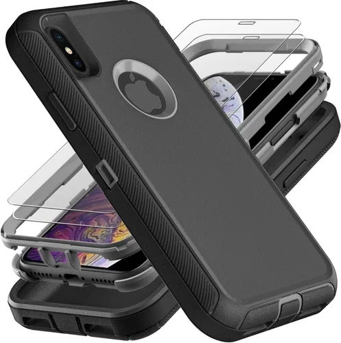 Miniatura 8 de YKHJKLEC Funda para iPhone Xs Max, grado militar 3 en 1, resistente a los golpes, a prueba de caídas, polvo con 2 protectores de pantalla de vidrio