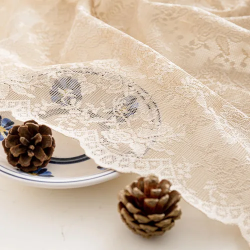 H.ebony Cortinas de Encaje Beige de 72 Pulgadas de Largo Cortinas Transparentes de Gasa con Flores Victorianas Cortina de Encaje de Privacidad para