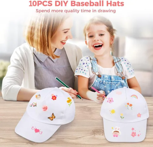 Miniatura 6 de B bangcool DIY Kids Baseball Caps Sombreros - Blanco DIY Pintura Creativa Poliéster Sun Hat Sports Cap para niños