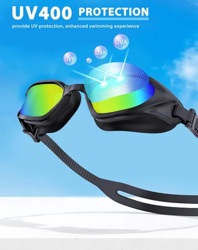 Miniatura 6 de Gafas de Natación, Gafas de Natación Unisex para Adultos Anti Niebla Anti UV Sin Fugas Visión Amplia para Hombres Mujeres Jóvenes Negro/Oro