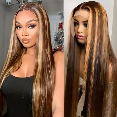 Miniatura 17 de GZX Peluca de cabello humano 613 con encaje frontal transparente HD de 13 x 4 pulgadas, pelucas de cabello humano lacio con encaje frontal, densidad