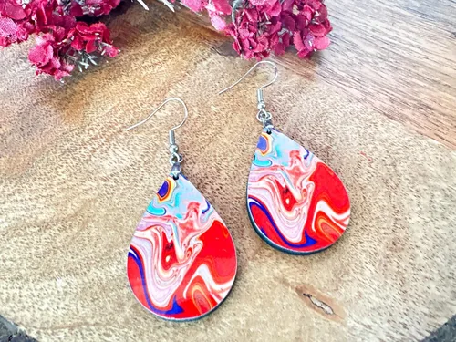 Miniatura 49 de Dangle Earrings for Women Colorful Dangling Drop Statement Jewelry Printed MDF Wood Teardrop Double Side Print Handmade by The Painted Pug