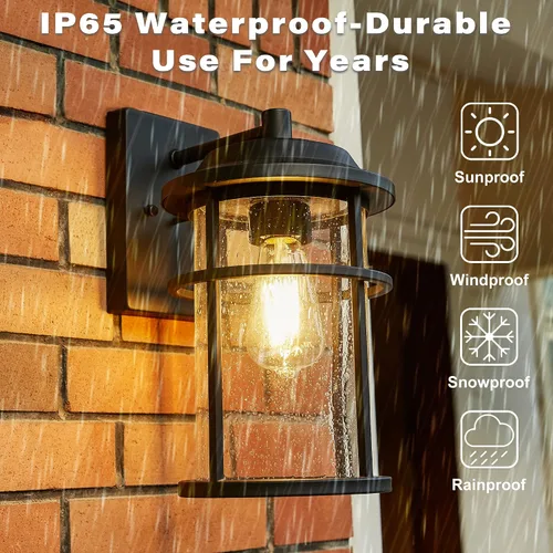Miniatura 3 de Farol de pared para exteriores, aplique de pared impermeable exterior, iluminación de montaje en pared negra antioxidante con pantalla de vidrio