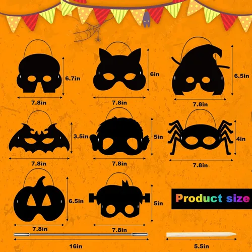 Miniatura 3 de Natonhi 32 piezas de manualidades de Halloween para niños, máscara para rascar arco iris, juegos de Halloween, arte y manualidades, kit de Halloween